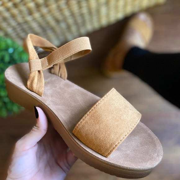 Comfort Vegan Suede Tan Sandals - Picture 2 of 6